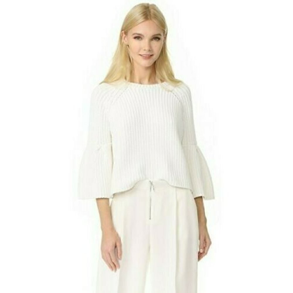 ELIZABETH AND JAMES Carolina Crop White Bell Sleeve Heavy Knit Sweater Woman's M